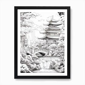 Okinawa Islands In Okinawa, Ukiyo E Black And White Line Art Drawing 4 Art Print