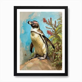 Galapagos Penguin Stewart Island Ulva Island Colour Block Painting 1 Art Print