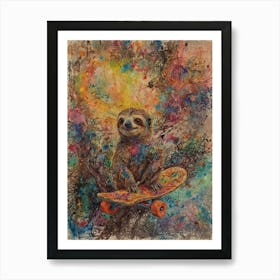 Sloth On Skateboard 1 Art Print