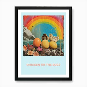 Chicken Or The Egg Retro Rainbow Poster 3 Art Print