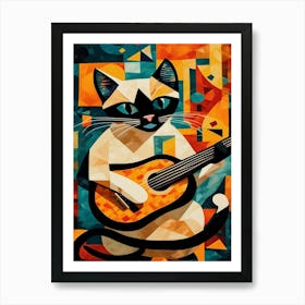 Siamese Cat Playing Guitar Inspired by Picasso  Art Print