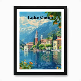 Lake Como Summer Vacation Digital Travel Illustration Art Print