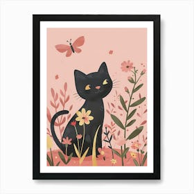 Black Cat In The Garden Art Print