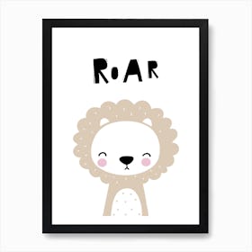 Scandi Roar Beige Lion Art Print