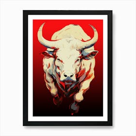 Dynamic Bull In Fiery Motion Art Print