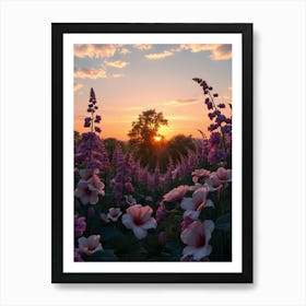 Sunset Over Flowers Art Print