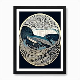 Vintage Whale Linocut 3 Art Print