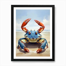 Happy Blue Crab Square Bathroom Animal Art Print Art Print