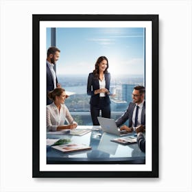 Corporate Brainstorming Session Captured In A Digital Painting Featuring A Diverse Team Of Professio (3) Art Print