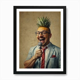 Pineapple Man With Microphone Art Print