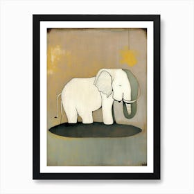 Elephant And Lotus Symbol Abstract Painting Art Print