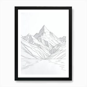 Mount Cook Usa Line Drawing 8 Art Print