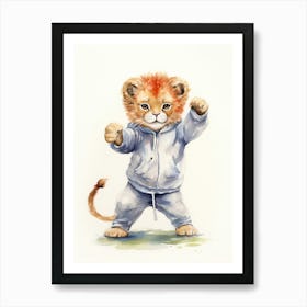 Practicing Tai Chi Watercolour Lion Art Painting 4 Art Print