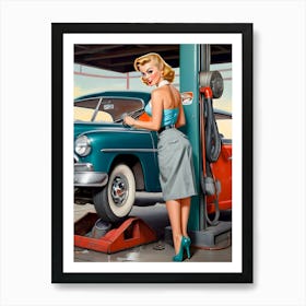 1950's Era Retro Automotive Service Station Pinup- Reimagined 2 Art Print