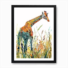 Giraffe In The Wild Leaf Pattern 2 Art Print
