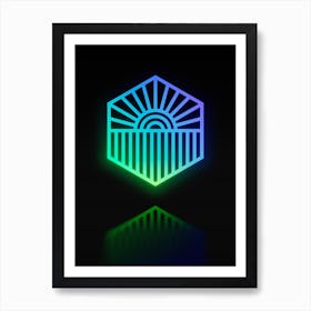 Neon Blue and Green Abstract Geometric Glyph on Black n.0448 Art Print