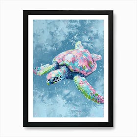 Sea Turtle Swimming Pink & Blue 2 Art Print
