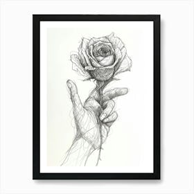 English Rose In Hand Line Drawing 1 Art Print