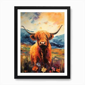 Brushstroke Impressionism Style Painting Of A Highland Cow In The Scottish Valley 1 Art Print