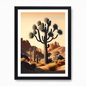 Joshua Trees In Mountains Vintage Botanical Line Drawing  (2) Art Print