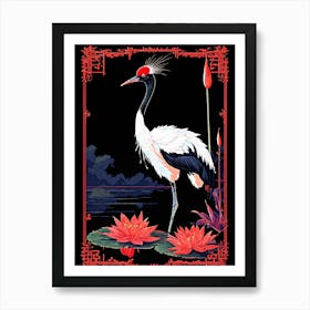 Crane On Lotus Art Print