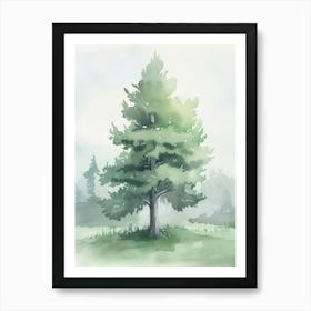Cedar Tree Atmospheric Watercolour Painting 3 Art Print