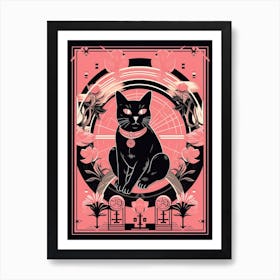 The Wheel Of Fortune Tarot Card, Black Cat In Pink 2 Art Print