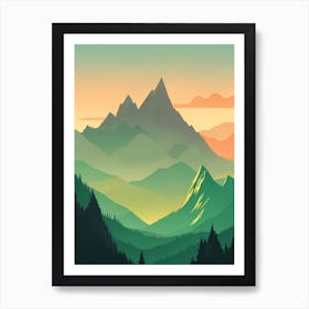 Misty Mountains Vertical Composition In Green Tone 106 Art Print