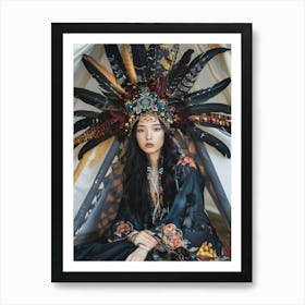 Indian Woman With Feathers Art Print