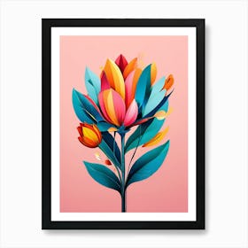 Colorful Flowers On A Pink Background Art Print