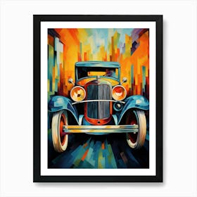 Vintage Old Truck II, Abstract Vibrant Colorful Painting in Cubism Style Art Print