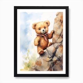 Rock Climbing Teddy Bear Painting Watercolour 1 Art Print