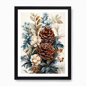 Winter Pine COne Flowers Art Print