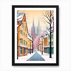 Vintage Winter Travel Illustration Cologne Germany 3 Art Print