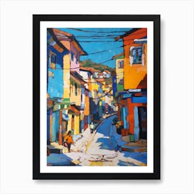 Painting Of A Street In Seoul South Korea With A Cat In The Style Of Fauvism  1 Art Print