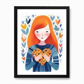 Spring Inspired Heart Pattern Illustration Of Person 3 Art Print