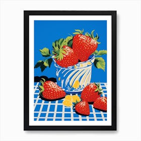 Strawberries Blue Checkerboard 3 Art Print