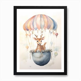 Baby Deer 2 In A Hot Air Balloon Art Print