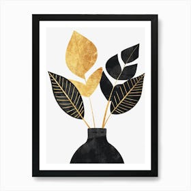 Gold Leaves In A Vase 1 Art Print