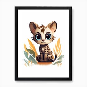 Watercolour Jungle Animal Baby Margay 3 Art Print