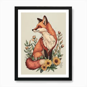 Amazing Red Fox With Flowers 12 Art Print