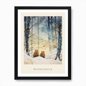 Winter Watercolour Woodchuck 1 Poster Art Print