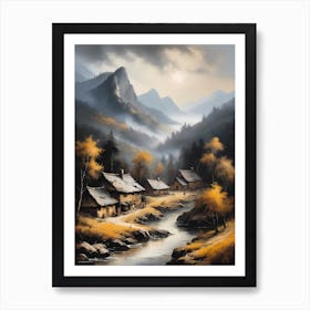 In The Wake Of The Mountain A Classic Painting Of A Village Scene (17) Art Print