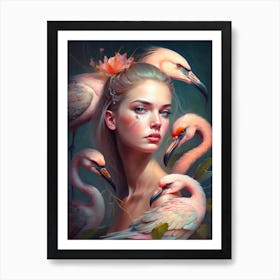 Flamingo woman Art Print
