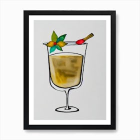 Chocolate MCocktail Poster artini Minimal Line Drawing With Watercolour Cocktail Poster Art Print