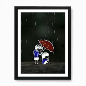 Rainy day couple Art Print