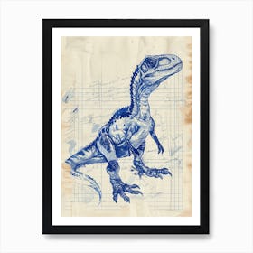 Compsognathus Dinosaur Blue Print Style  2 Art Print