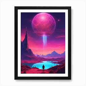 Man Looking At A Pink Planet Art Print