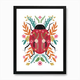 Beetle Florals Flowers Ladybug Ladybird Art Print