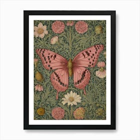 Pink Butterfly By William Morris Art Print